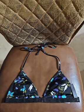 Victoria's Secret Tropical Butterfly Shine Strap Triangle Halter Swim Bikini Top